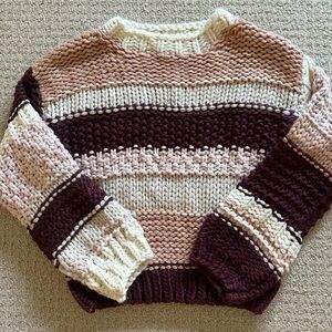 Sadie & Sage Striped Knit Sweater in Cream and Burgundy